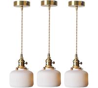 Lampe à pentence en céramique rayée, Feuille de surpson Blanche Lumière Suspendue, raccords en Laiton cylindrique Lampe au Plafond, Lustre réglable en Corde, Lampe à Plafond Suspendue de Bas