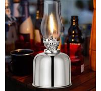 Lampe à pétrole rétro - Lanterne en métal et verre - Douille rotative - Pour l'intérieur et l'extérieur - Coupe-vent - Antique - Vintage - Lampe d'urgence transparente (argentée)