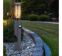 Lampe à Pied Détecteur de Mouvement 2x Prise Lampe Itinéraires Anthracite Fumée