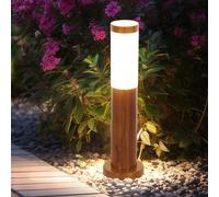 Lampes de chemin extérieur en acier inoxydable lampadaire jardin patio lampe debout à l'extérieur, aspect bois opale rustique, 1x E27, DxH 7,6x45 cm
