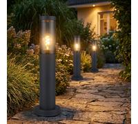 Borne lumineuse d'extérieur, borne lumineuse d'extérieur, lampes de jardin anthracite, lampadaire balcon, acier inoxydable fumé, 1x douille E27, DxH 7,6x45cm, lot de 3