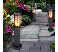 Borne lumineuse d'extérieur, borne lumineuse d'extérieur, lampes de jardin anthracite, lampadaire balcon, acier inoxydable fumé, 1x douille E27, DxH 7,6x45cm, lot de 3