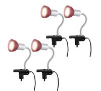 Lampe à pince argentée LED avec fiche Lampe de table Lampe de lecture Spot mobile, couleur titane Verre rouge, 1x LED 3W 250Lm 3000K, HxLxB 34x9x6,1 cm, 4 pièces