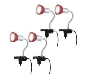 Lampe à pince argentée LED avec fiche Lampe de table Lampe de lecture Spot mobile, couleur titane Verre rouge, 1x LED 3W 250Lm 3000K, HxLxB 34x9x6,1 cm, 4 pièces
