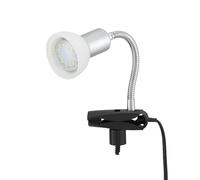 Lampe à pince blanche Lampe à pince LED avec fiche, lampe de table lampe de lecture, spot mobile, métal couleur titane verre blanc, 1x LED 3W 250Lm 3000K, HxLxB 34x9x6,1 cm
