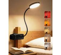 Lampe à Pince Rechargeable pour Lecture, Lit, Bureau, 5 Modos & Dimmable | 625nm Lumière Rouge & Ambre Bloque la Lumière Bleue, 3000K-4500K-6500K, 1800mAh Lampe à Pince Rechargeable Sans Fil