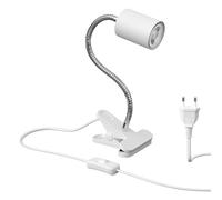 ledscom.de Lampe à pince WAIKA avec col de cygne et interrupteur blanc mat, ampoule LED GU10 incluse (blanc chaud, 5,4W, 510lm, 50°)