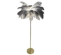 Lampe à plumes, 160 cm, lampe à plumes avec plumes d'autruche naturelles (ne contient pas de sources lumineuses), avec interrupteur à pédale, lampe de bureau à intensité variable pour table de chevet,