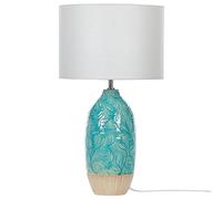 Beliani Lampe de table Base en Céramique Ornée Tissu Blanc Abat-jour Turquoise Ataba
