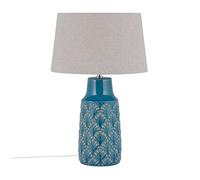 Beliani Lampe de Table à Poser avec Pied Déco en Céramique Bleue et Abat-jour Gris E27 Max 40W Éclairage Idéal pour Salon Classique