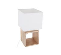 Lampe à poser carré en bois et tissu Pojo - Beige/Blanc - 18 x 18 x H 32 cm