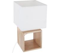 Lampe à poser carré en bois et tissu Pojo - Beige/Blanc - 18 x 18 x H 32 cm Beige G