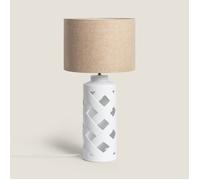 LEDKIA LIGHTING - Lampe à Poser Céramique et Tissu Makalu | Compatible Ampoule E27 Jusqu'à 40W | Design Moderne et Élégant pour Salon, Chambre, Cuisine | 70cm x Ø35cm, Blanc