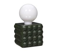 Lampe à poser céramique relief vert foret abat-jour globe (H17cm) sur piles