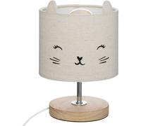 Lampe - A poser - Chevet - Abat jour chat - Socle bois - Chambre enfant - Atmosp