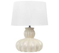 Lampe à Poser de Table en Céramique Beige Brillante Abat-Jour en Tissu Malabuka