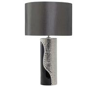 Beliani Lampe à Poser E27 Max 60W Base en Porcelaine Noir et Argenté Abat-Jour Rond Aiken