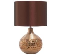 Beliani Lampe à Poser E27 Max 60W Base Porcelaine Motifs Marron Abat-Jour en Viscose Yakima