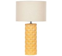 Beliani Lampe à Poser en Céramique avec Abat-jour Tambour Beige Base Motif Jaune Balonne
