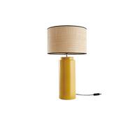 Lampe à poser en céramique émaillée jaune et abat-jour en raphia naturel H64 cm MAJES