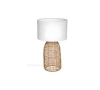 Lampe à poser en rotin coloris naturel et polyester blanc - Diametre 32 x hauteur 55 cm-PEGANE- Bois