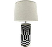 Lampe à poser, lampadaire droit en lin coloris blanc et pied en céramique - diamètre 28 x hauteur 50 cm - PEGANE - Blanc G