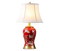 Lampe à Poser lampe de chevet Lampe De Table En Céramique Chinoise Peinte À La Main Fleur Et Oiseau Émaillée Lampe De Chevet Rouge Pour Chambre Salon Lampe de chevet chambre(Push Button Switch)