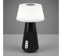 Reality Leuchten Lampe de table LED DJ R52041142 - Haut-parleur Bluetooth - Fonctionnement sur batterie - Connexion USB - Abat-jour en plastique blanc - Pied en tissu noir - LED 4,5 W incluse