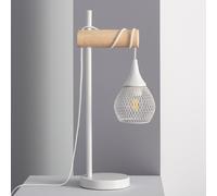 LEDKIA LIGHTING - Lampe à Poser Métal et Bois Monah | Design Élégant et Moderne | Compatible Ampoule LED E27 | Pour Salon, Chambre, Cuisine | Blanc