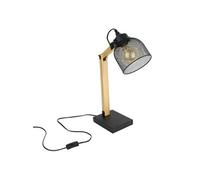 MAGO - Lampe à Poser Orientable en Pin Abat-Jour Grillage Métal Noir -