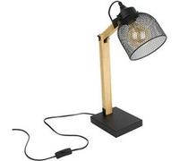 MAGO - Lampe à Poser Orientable en Pin Abat-Jour Grillage Métal Noir -