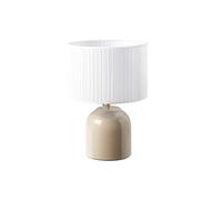 Lampe à poser taupe en céramique brillante et abat-jour en tissu plissé blanc H35 cm PIEGA