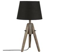 Lampe à poser - Trépied en bois effet cérusé et abat jour coloris NOIR