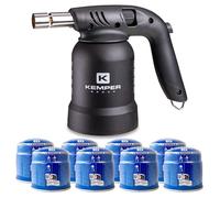 KEMPER - Lampe à souder à gaz Professionnelle Utilisation 360° Chalumeau gaz Allumage piezo + 8 Cartouches gaz Perçables