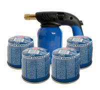 Lampe a souder Coque Acier Allumage piezo + 4 Cartouches de gaz 190gr STOP GAZ Perçables KEMPER