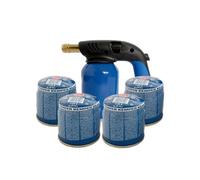 Lampe a souder Coque Acier llumage piezo + 4 Cartouches de gaz 190gr STOP GAZ Perçables KEMPER