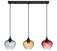 Lampe à suspendre 3 flammes Lampe de salle à manger Lampe à suspendre rétro en verre Lampe de salon, rouge ambre bleu, 3x E27, LxH 80 x 150 cm
