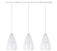 Lampe à suspendre 3 flammes Lampe de table à manger verre clair Suspension métal blanc Lampe de salon, métal, 3x E14, LxH 75x150 cm