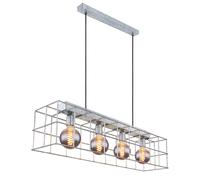 Lampe à suspendre 4 flammes Lampe à suspendre salon industriel Lampe à suspendre E27, grille métallique couleur zinc, 4x 7W 630lm blanc chaud, LxlxH 90x20x150 cm