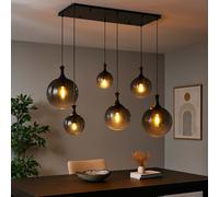 Lampe à suspendre à 6 flammes Lampe sphérique en verre fumé Lampe de salle à manger, métal noir, 6x douille E27, LxlxH 97x48x141 cm