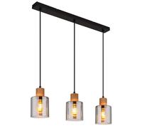 Suspension lampe suspendue lampe de salon 3 flammes lampe en bois verre fumé H 120 cm