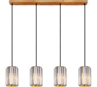 Lampe à suspendre cristal fumé Lampe à suspension à 4 flammes pour la salle à manger imitation bois, métal, 4x douille E27, LxlxH 88x13,5x120 cm