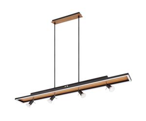 Lampe à suspendre de table à manger Lampe à suspendre noire Lampe de salon à intensité variable, LED Lampe à suspendre 4 flammes imitation bois Spots orientables, 4x GU10, LxlxH 116x12x120cm