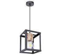 Lampe à suspendre de table à manger Lampe de salon noire Lampe à suspendre moderne, industrielle Cadre métallique aspect bois, 1x douille E27, LxlxH 17x17x120 cm