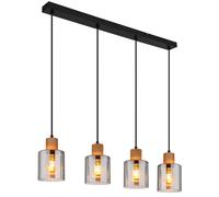 Lampe à suspendre en bois Lampe à suspendre rétro verre fumé Lampe à suspendre noire, hauteur réglable, métal, 4x E27 douilles, LxlxH 78x12x120 cm