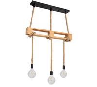 Lampe à suspendre en bois Lampe à suspendre Vintage en bois Lampe de table à manger avec cordes de chanvre, métal noir naturel, 3x E27, LxBxH 83x10x120 cm