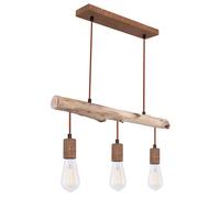 Lampe à suspendre en bois Lampe de table de cuisine suspendue Plafonnier vintage Lampe à suspendre 3 flammes, métal bois couleur rouille, 3x E27, LxlxH 60x8,5x140 cm
