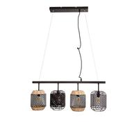 Lampe à suspendre en rotin Lampe de salle à manger cage noire Lampe à suspendre en bois tressé 4 flammes, 4x LED 7W 806Lm blanc chaud, LxLxH 74x15x150 cm