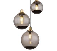 Lampe à suspendre en verre moderne Lampe à suspendre salon verre fumé noir 3 flammes, métal boules de verre laiton rétro, 3x LED 7W 806Lm blanc chaud, DxH 51x120 cm