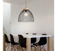 Lampe à suspendre Lampe à suspendre noire Salon Lampe en bois Grille ronde Salle à manger, métal, 1x douille E27, DxH 40x120 cm